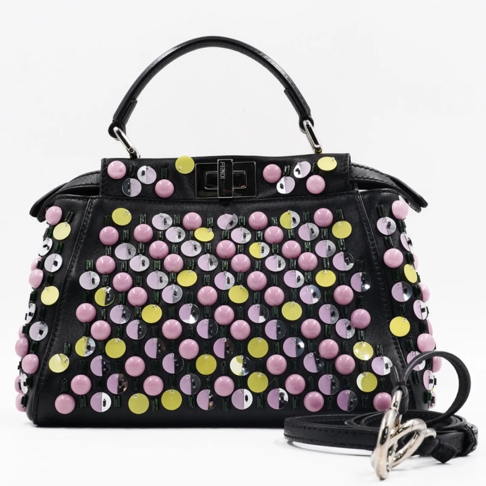 Small Fendi Embellished Peekaboo Black w/ Pink & Yellow Sequins Beaded